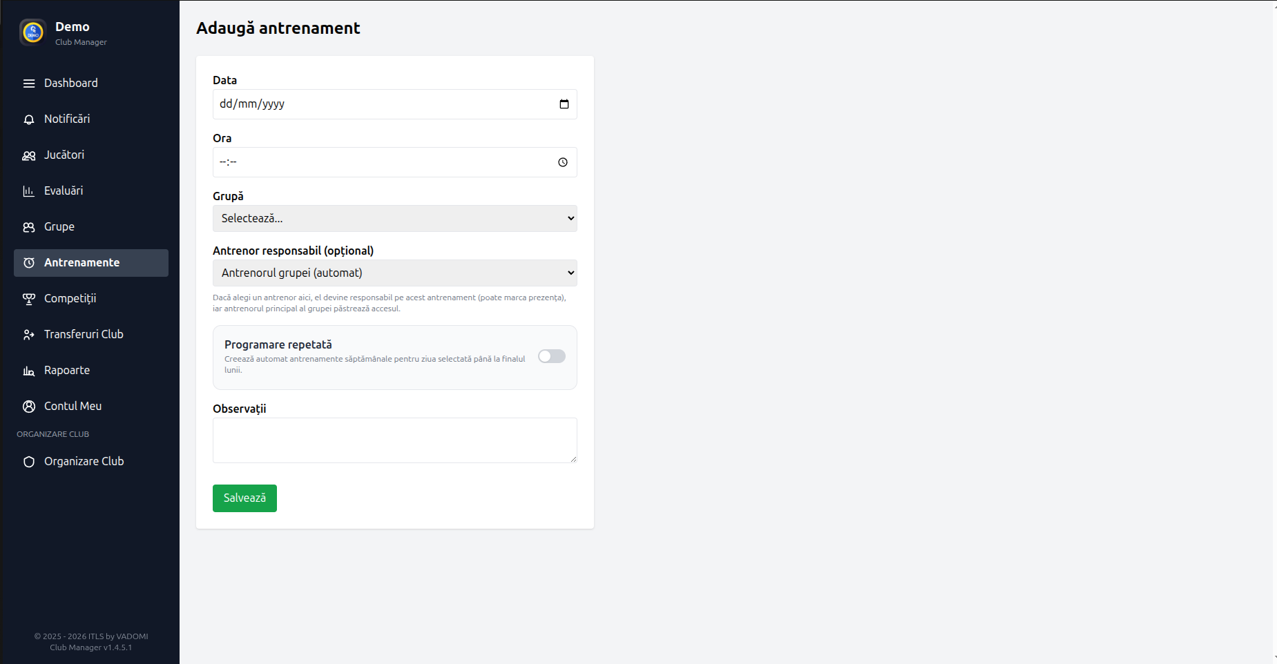 Adăugare antrenament
