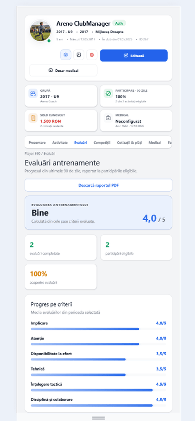 Mobil — Părinte, evaluări antrenament