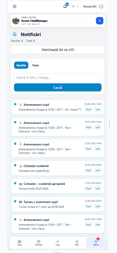 Mobil — Părinte, notificări